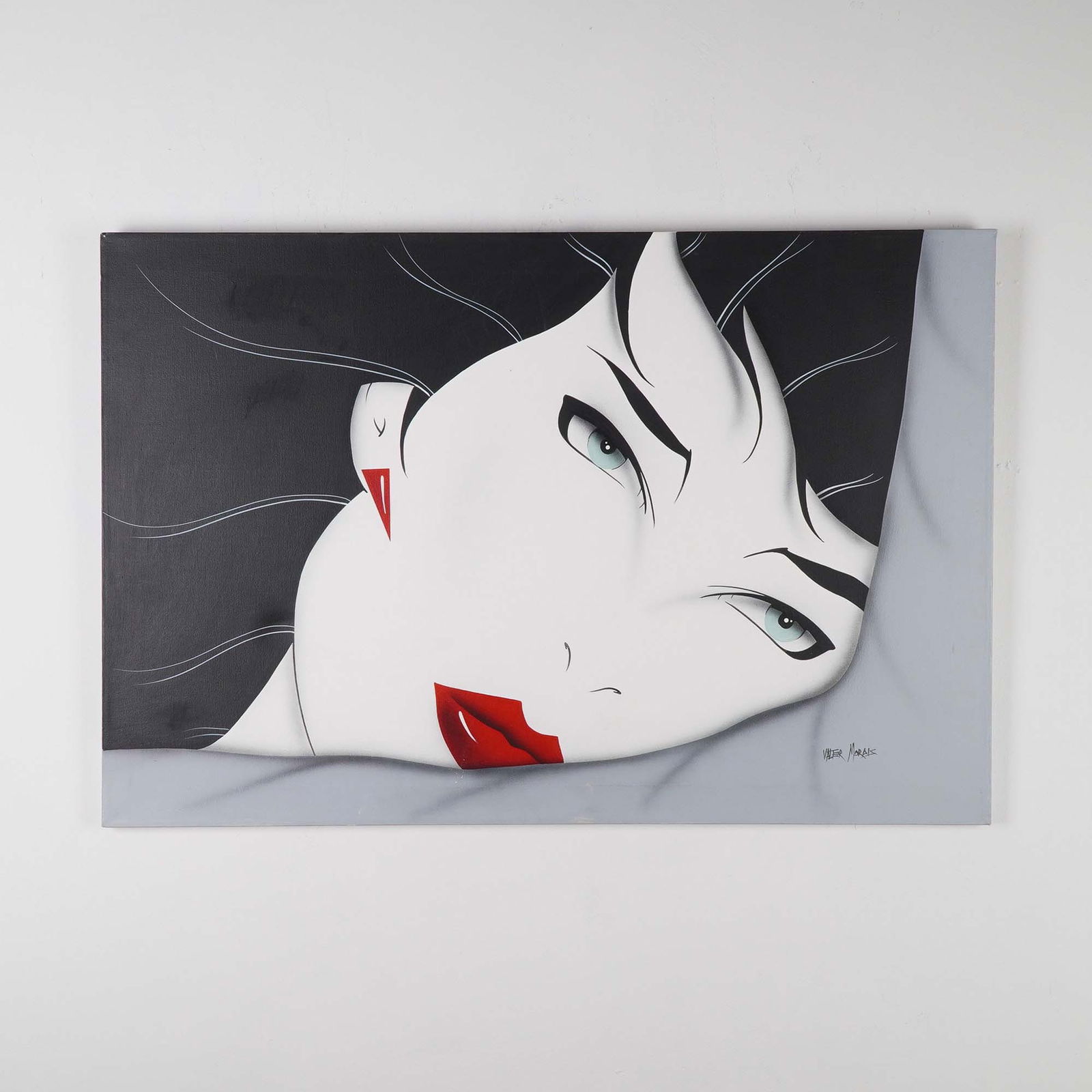 Valter Morais, Art Deco Style Oil on Canvas, Female Portrait, Signed (1 of 5)