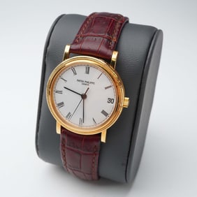 Patek Philippe 18K Gold Wristwatch with Roman Dial & Pebro Strap