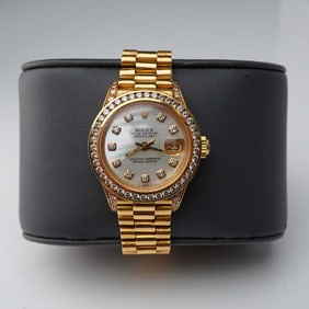 Rolex Lady-Datejust 18K Gold Watch, Diamond Dial & Bezel