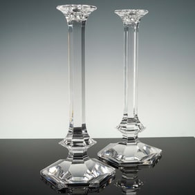 Pair of Val Saint Lambert Crystal Candlesticks