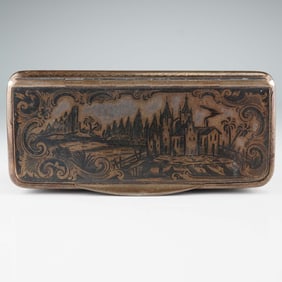 Austrian Solid Silver Niello Vinaigrette Box, Vienna 1860