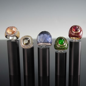 5pc Bold Statement Cocktail Rings with Colorful Stones