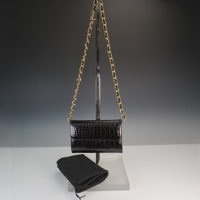 Landau Black Faux Croc Mini Shoulder Bag with Chain