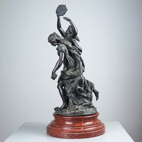 19th Century Patinated Bronze Bacchantes Sculpture After Clodion, Signed