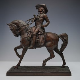 Edouard Drouot (After) Bronze Sculpture, Cavalier on Horseback