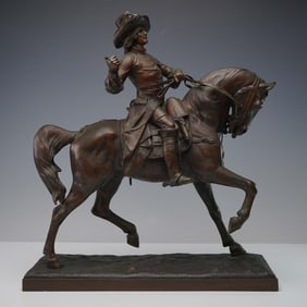 Edouard Drouot (After) Bronze Sculpture, Cavalier on Horseback