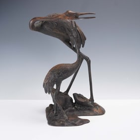 Figural Bronze Sculpture of Two Cranes