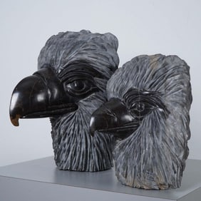 William Reed, Black Marble Eagle & Eaglet Heads, Signed