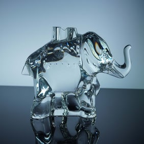 Baccarat Clear Crystal Figurine, Hotel de Crillon Elephant Candle Holder