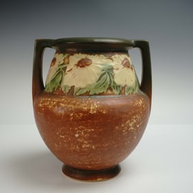 Roseville Pottery Double-Handle Vase, Dahlrose