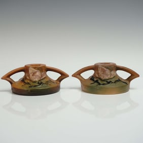 Pair of Roseville Pottery Candle Holders, Magnolia