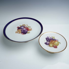 2pc Schumann Arzberg Echt Cobalt Fruit Motif Cake & Dessert Stand