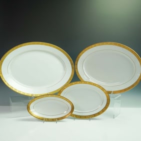 4pc Hutschenreuther Selb Porcelain Serving Side Plates & Platters w/Gilt