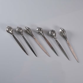 Set of Six Sterling Silver Figural Cocktail Picks