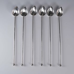 6pc Sterling Silver Cocktail Spoons, Marked 925