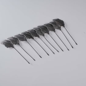 8pc Sterling Silver Leaf-Form Cocktail Picks