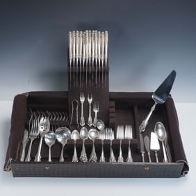 Wallace Sterling Silver Flatware, Grande Baroque Pattern Service for Twelve