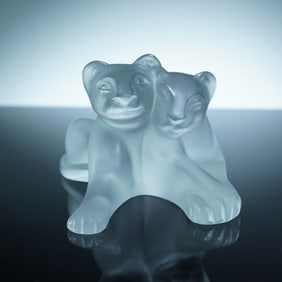 Lalique Crystal Figurine, Tambwee Lion Cubs