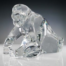 Rare Baccarat Crystal Signed Sculpture, Silverback Gorilla