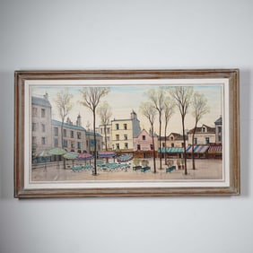 Paul Lambert, Oil on Canvas Painting, Place du Tertre Paris Scene, Signed
