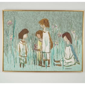 Sadie Rosenblum, Modernist Oil on Canvas, Children - Signed