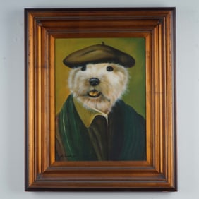 Alvarez Oil Painting, Dog in Beret Portrait