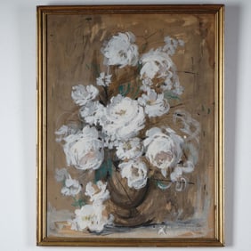 Federico Delgado Montiel, Gouache on Board, Still Life White Flowers Signed
