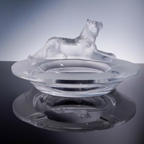 Lalique Crystal Reclining Tiger Ashtray