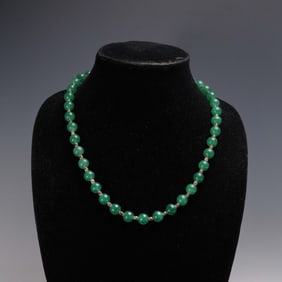 Green Aventurine Bead Necklace with Filigree Clasp