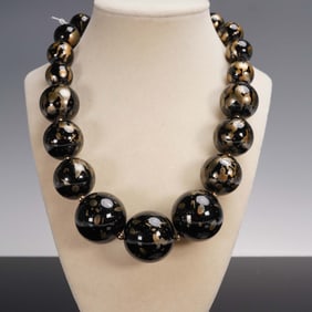 Kenneth Lane Black & Gold Toned Beaded Statement Necklace