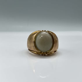 Vintage 10K Gold Filled Ring with Oval White Stone, Size 7