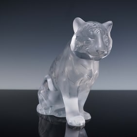 Lalique Crystal Large Sculpture, Sitting Tiger