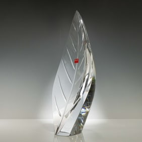 Baccarat Crystal Leaf Sculpture by Robert Rigot, Limited Edition
