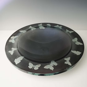 Stephen Schlanser Art Glass Centerpiece Bowl, Butterfly
