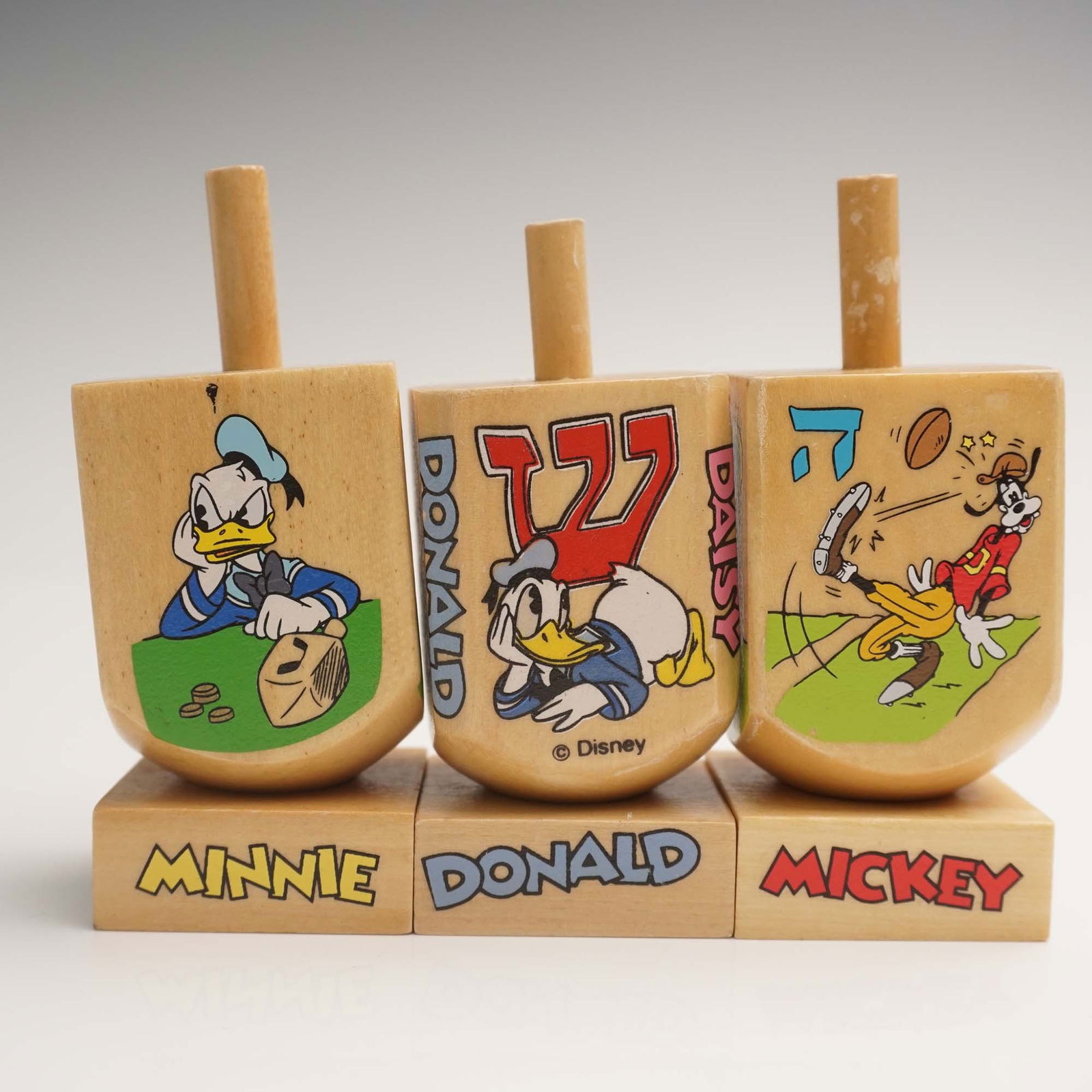 3pc Wooden Disney Dreidel Set with Stands, Mickey & Friends (1 of 4)