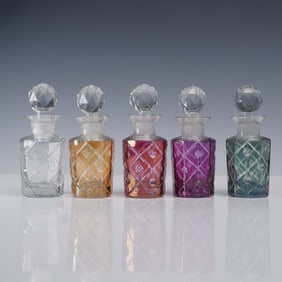 5pc Vintage Colored Cut Glass Perfume Bottles