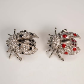 2pc Landau Crystal Ladybug Brooch Set
