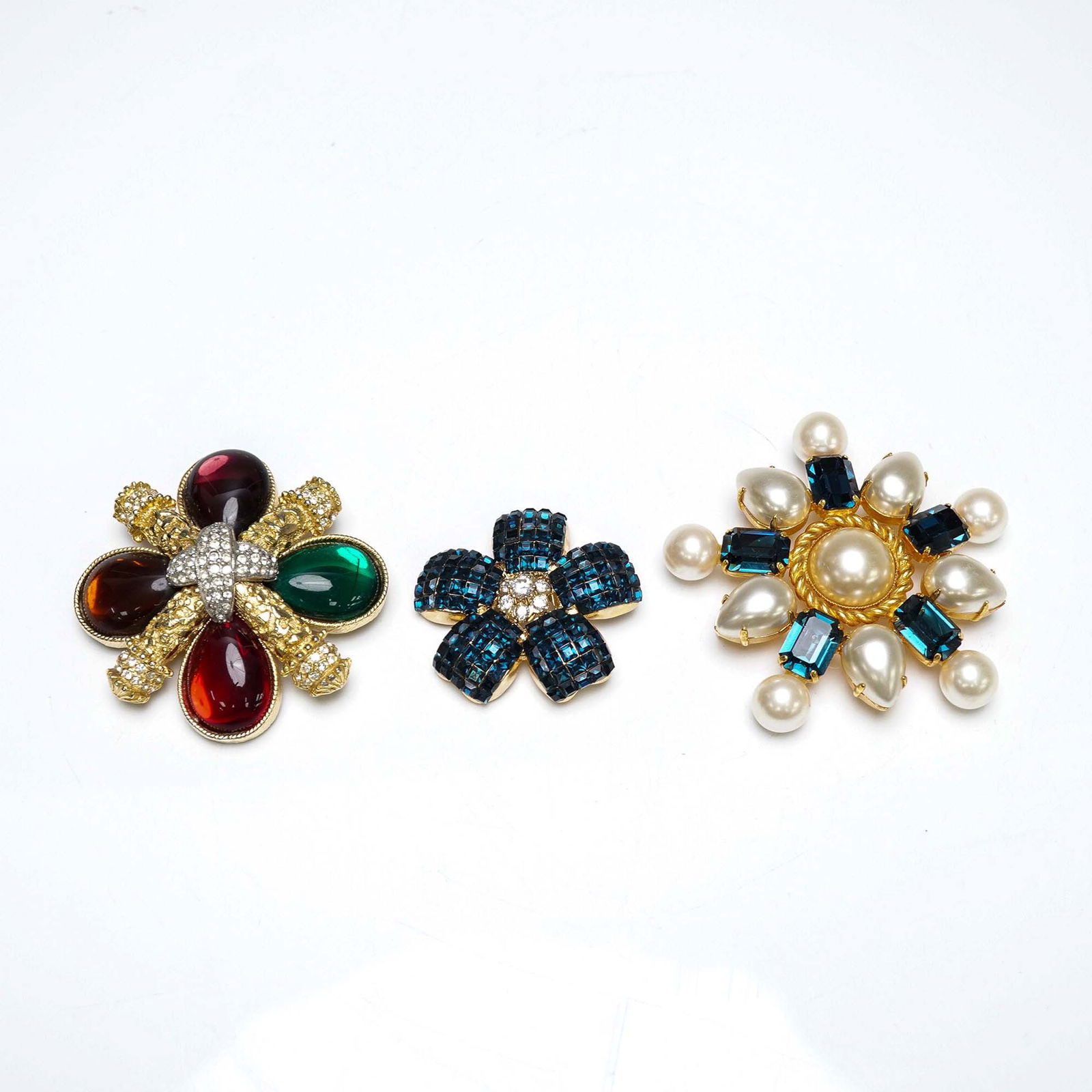 3pc Colorful Flower Brooch Set with Faux Pearls and Crystals (1 of 5)