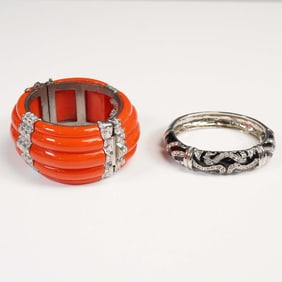 2pc Rhinestone Embellished Hinged Cuff Bracelets