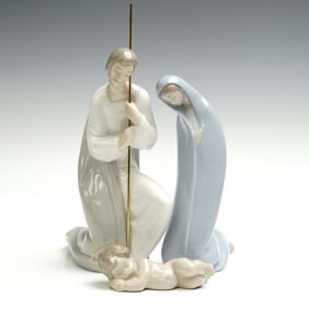 3pc Lladro Porcelain Figurines, Holy Family Nativity Set