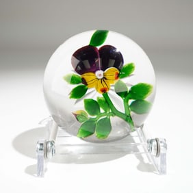 Antique Baccarat Art Glass Paperweight, Pansy Flower
