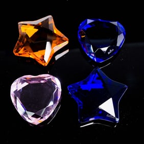 4pc Rosenthal Crystal Star and Heart Paperweights