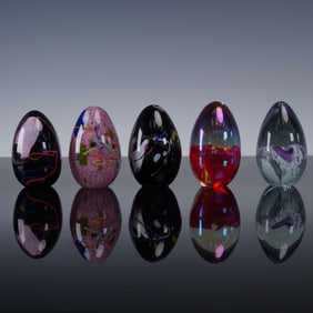 5pc Mount St. Helens Glass Egg Paperweights