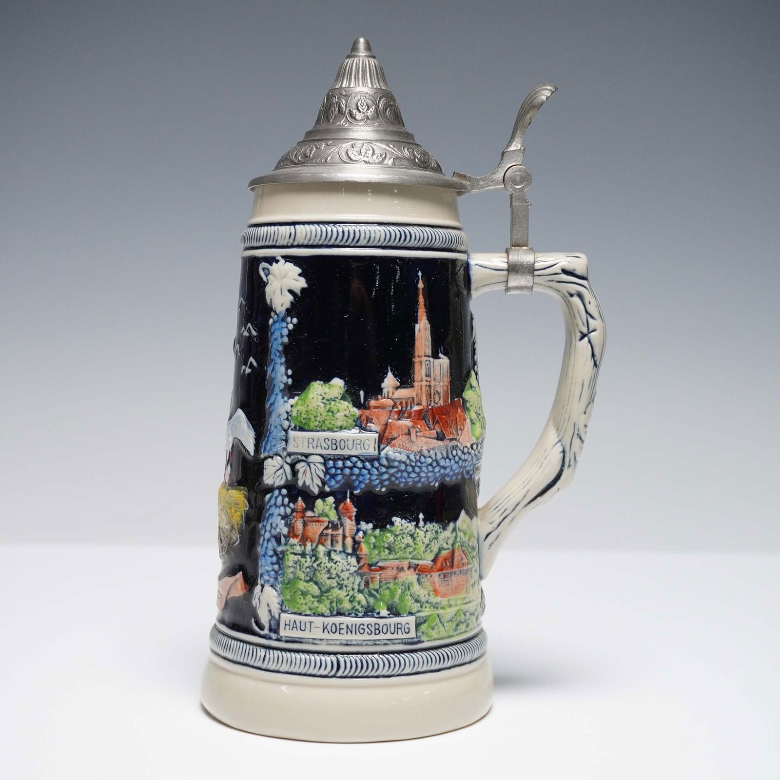 German Beer Stein with Pewter Lid, Strasbourg & Haut-Koenigsbourg (1 of 5)