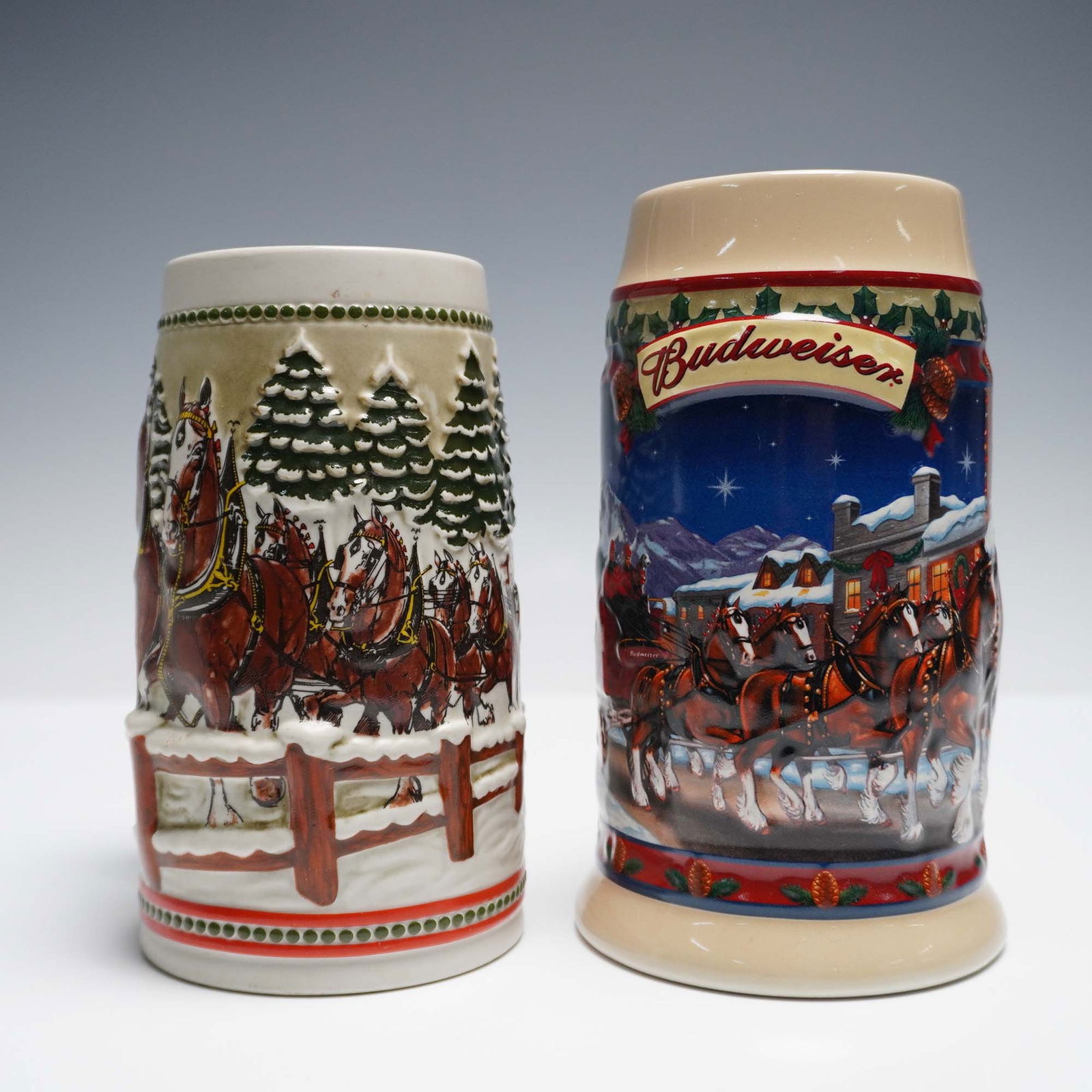 2pc Ceramarte Budweiser Holiday Beer Steins (1 of 4)