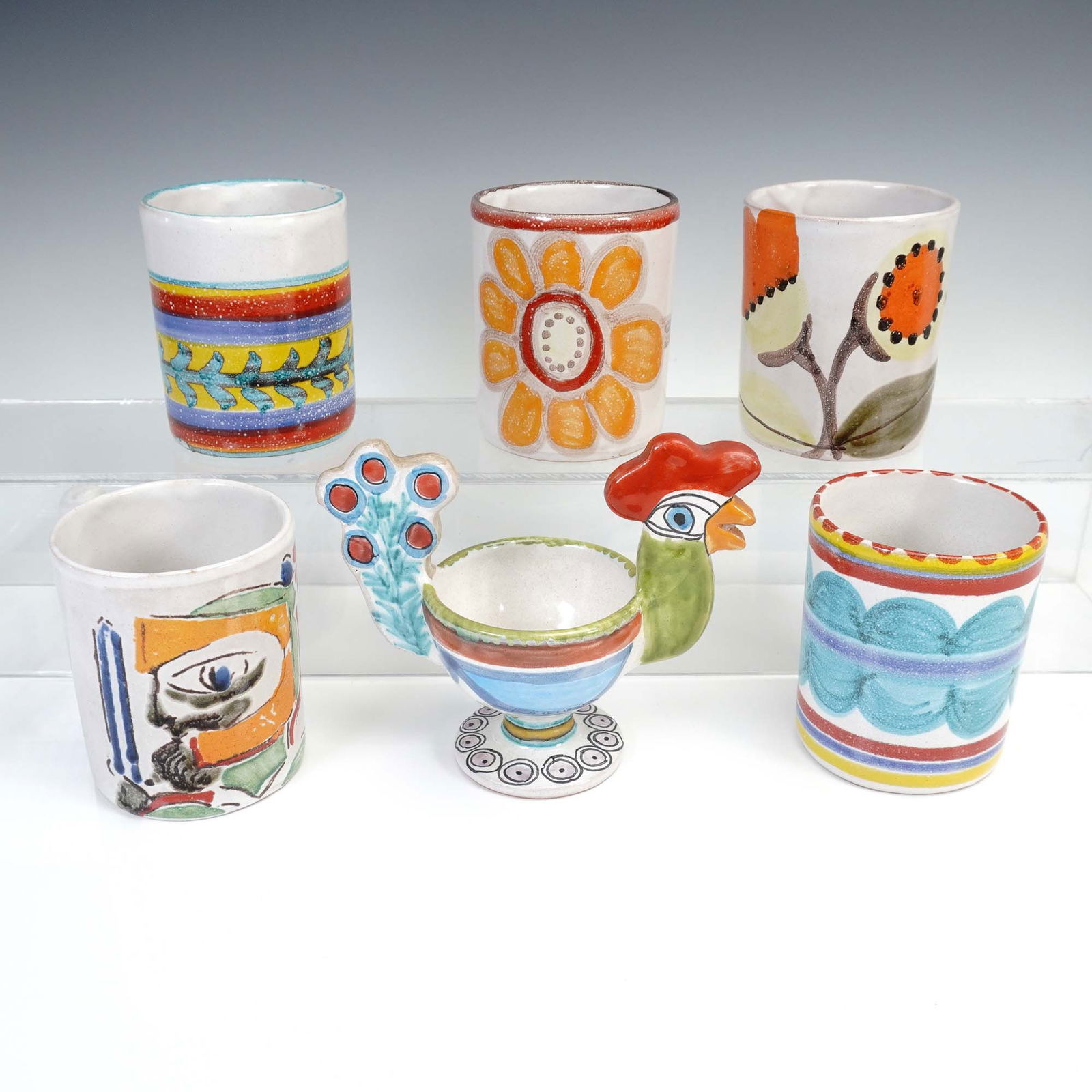6pc Giovanni DeSimone Italian Pottery Mugs and Chicken Bowl (1 of 5)