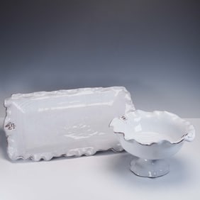 2pc Abigails Italy Fleur de Lis Platter and Compote