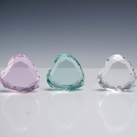 3pc Rosenthal Crystal Heart Paperweights with Boxes