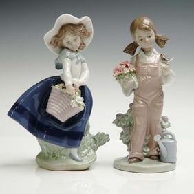 2pc Lladro Porcelain Figurines, Pretty Pickings 5222 and Spring 5217