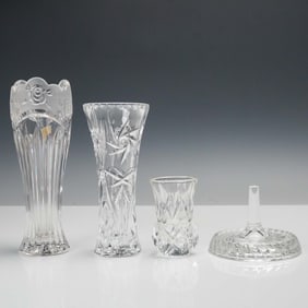 4pc Crystal Vase, Toothpick Holder & Ring Stand Collection